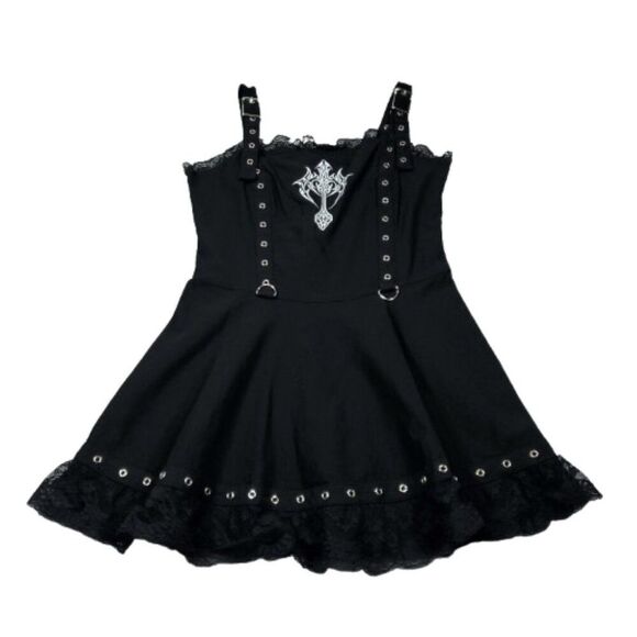 Dolls Kill Widow Unholy Soul Fit & Flare Dress Black Size Large Goth Punk - Picture 1 of 7